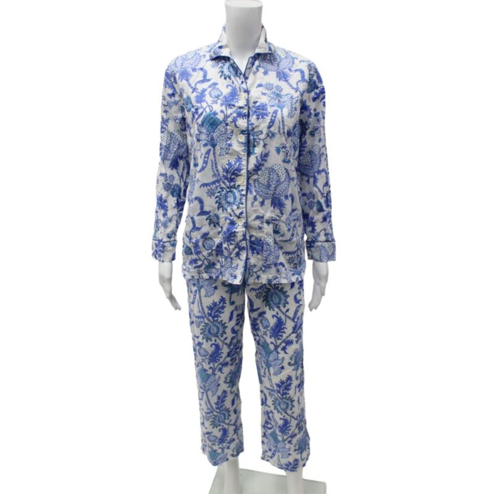 Roller Rabbit Womens Paisley Print Pajama Set White Blue Size Extra Small